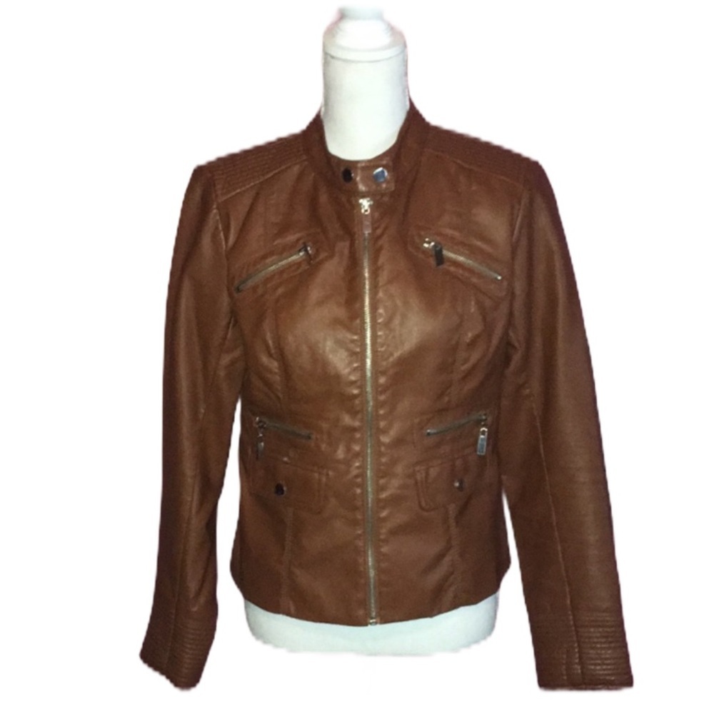 NEW YORK & CO Camel Vegan Leather Moto Jacket M